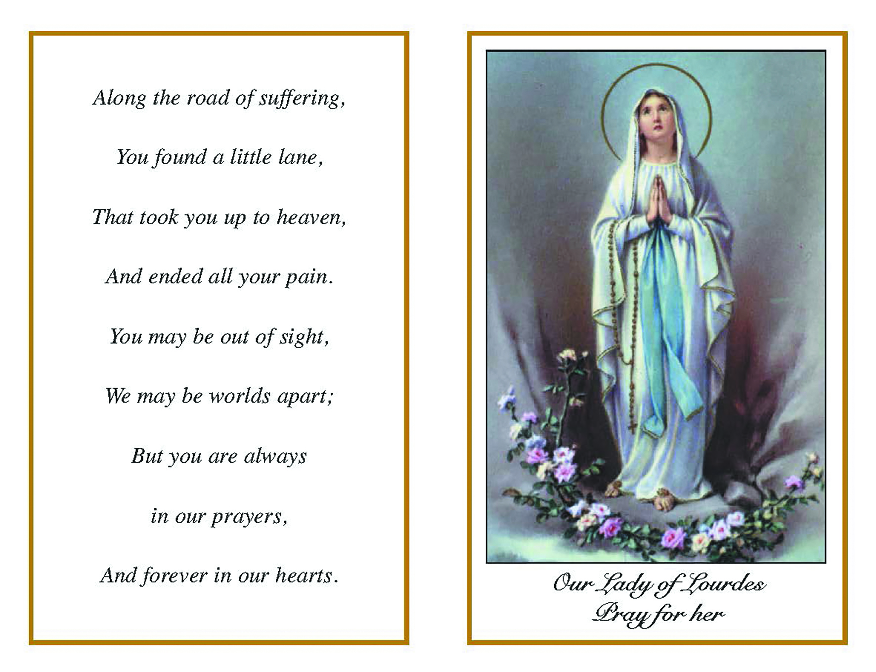 Our Lady of Lourdes Memorial Mass Card