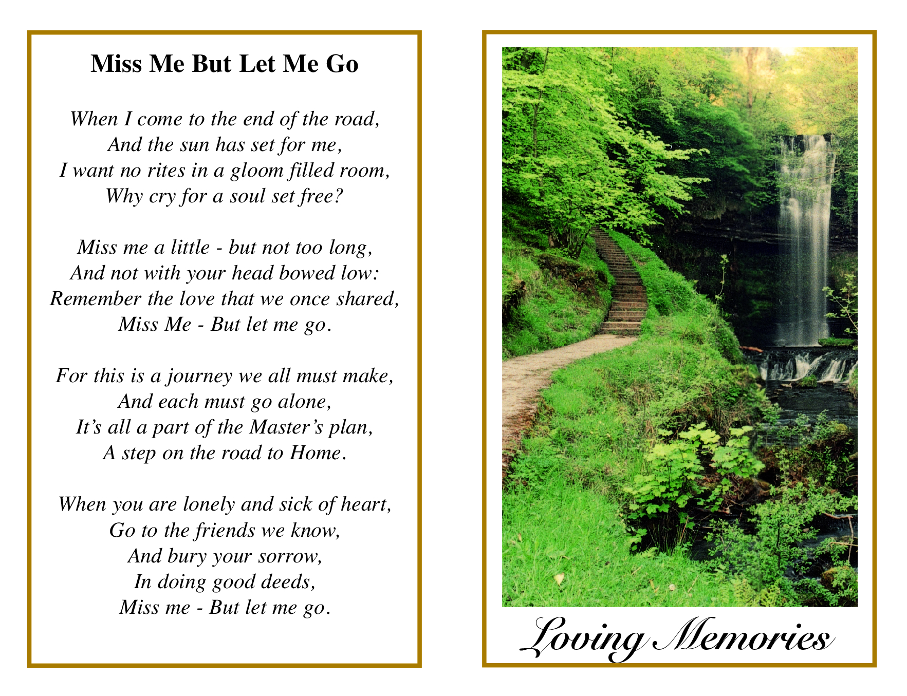 Tranquil Waterfall and Memorial Mass Card