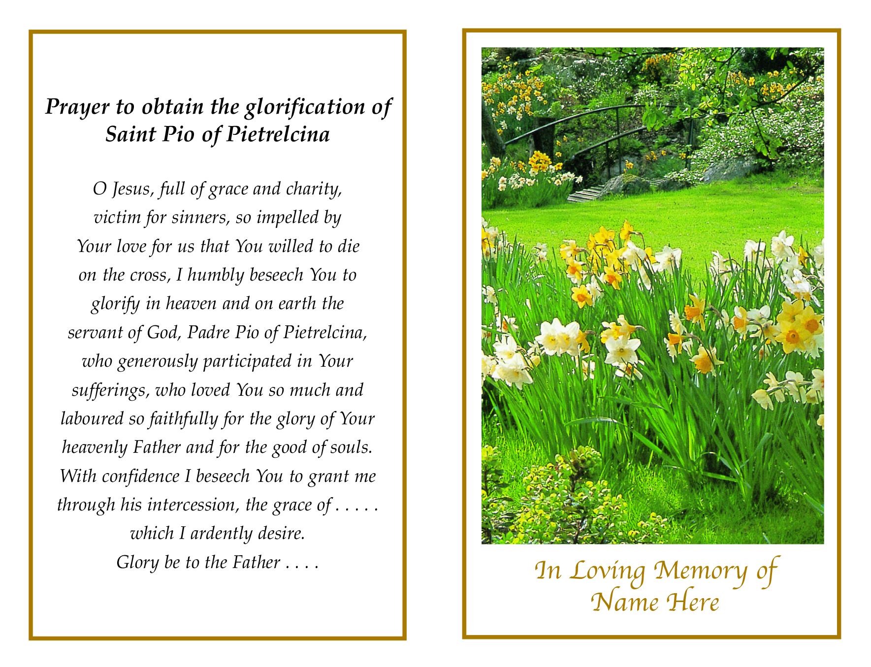 Spring Daffodil Garden & Padre Pio Memorial Mass Card