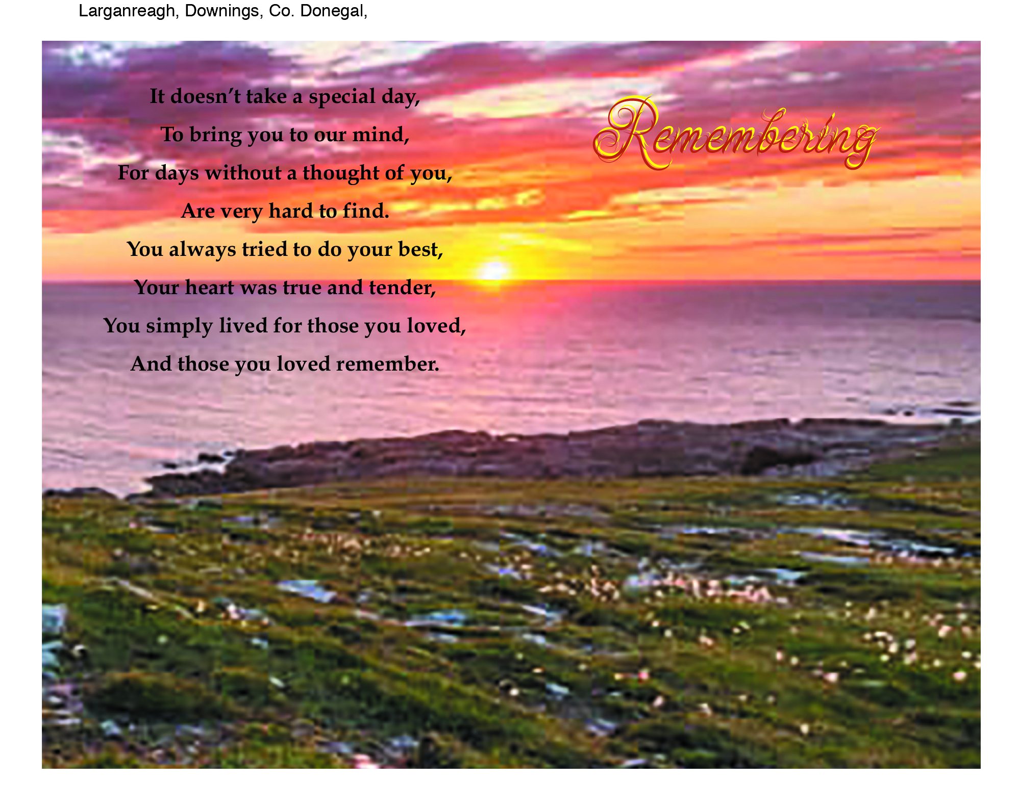 Donegal Coastal Sunset and Memorial Mass Card