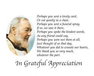 Padre Pio Catholic Irish Memorial Thank You Card