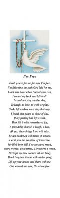 Peaceful Dove & Rosary "I'm Free" Memorial Bookmark