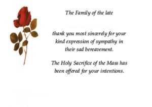 Single Red Rose Catholic Irish Memorial Thank You Card