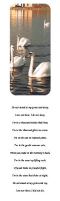 Tranquil Swans & Do Not Stand at My Grave Memorial Bookmark